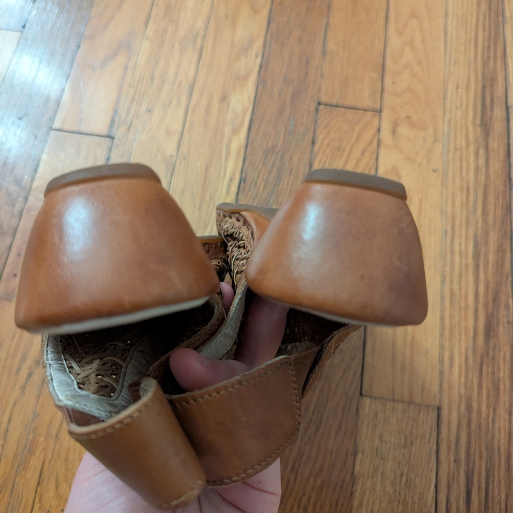 Pikolinos Brown leather European Slingback Woven Kitten Heel Sandals - Picture 3 of 6